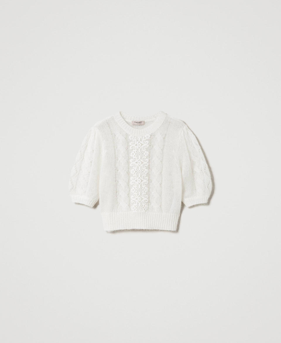 Twin Set Maglia in lana e mohair con pizzo Saldi Di Fabbrica