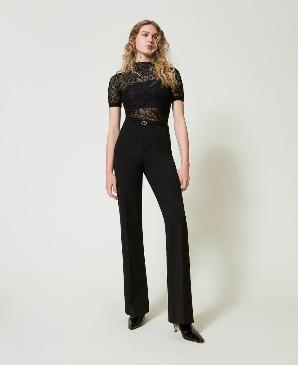 Twin Set Pantaloni straight leg con cinturino Oval T