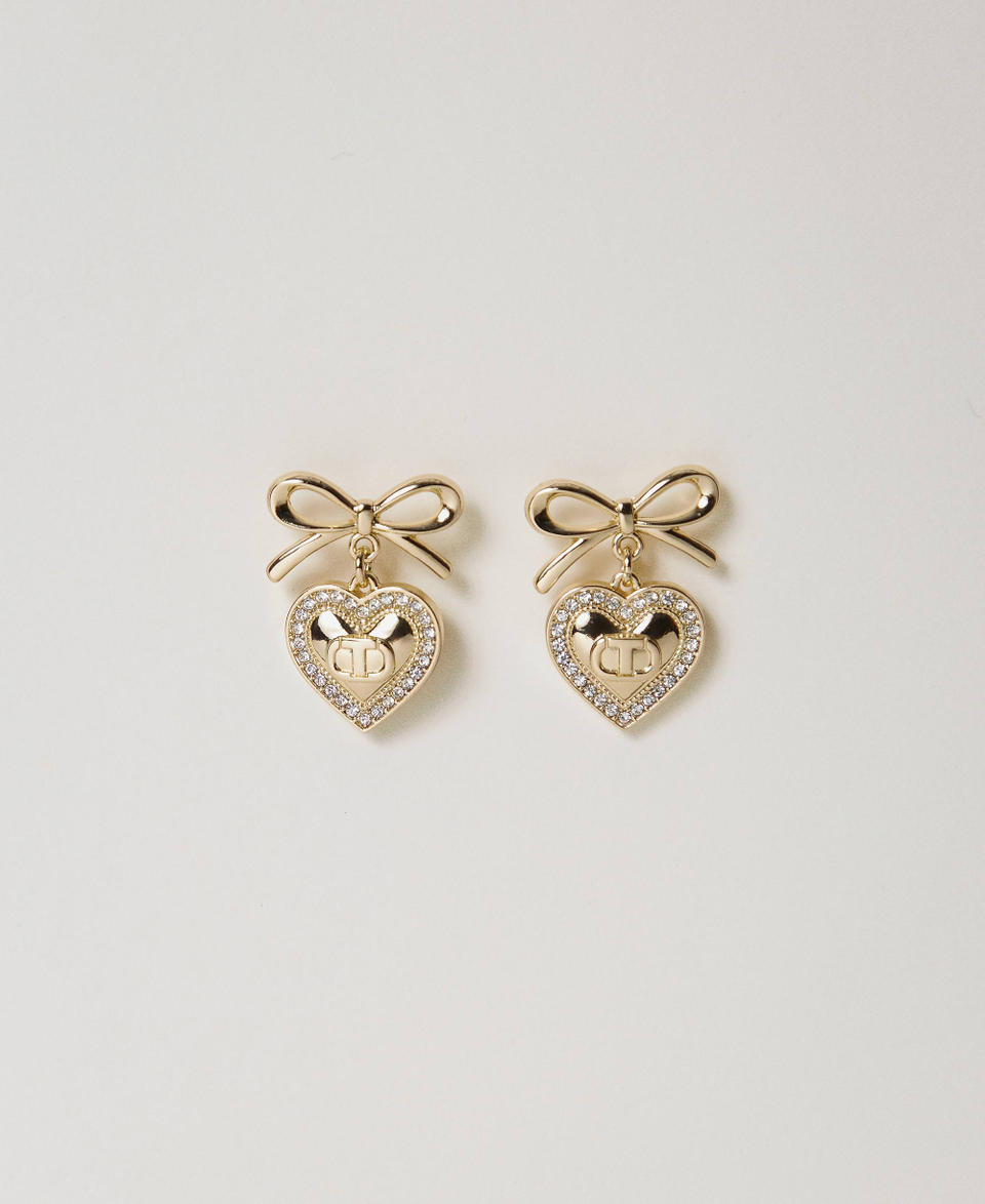 Twin Set Orecchini a cuore con strass e Oval T