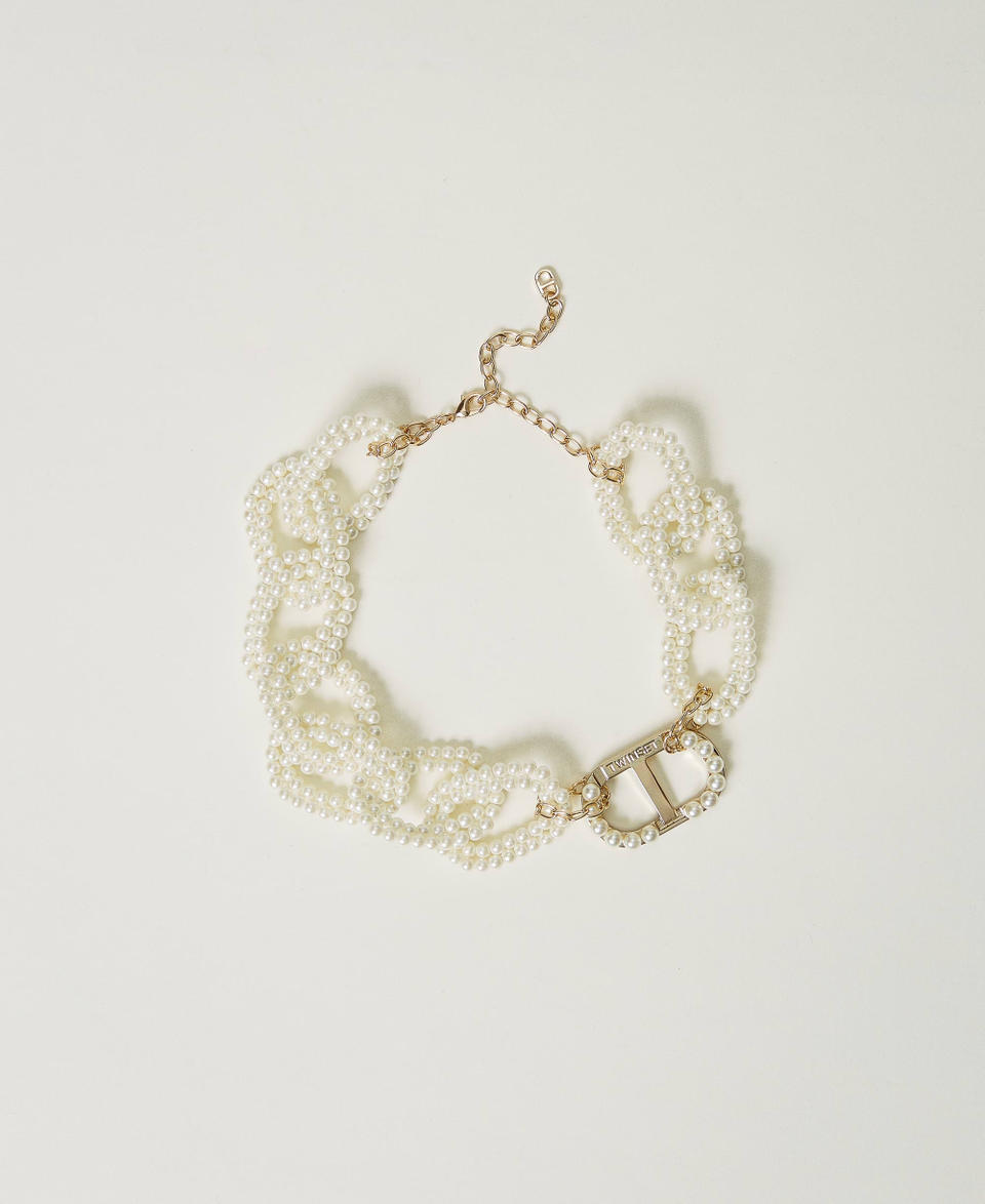 Twin Set Collana con catena di perle e Oval T