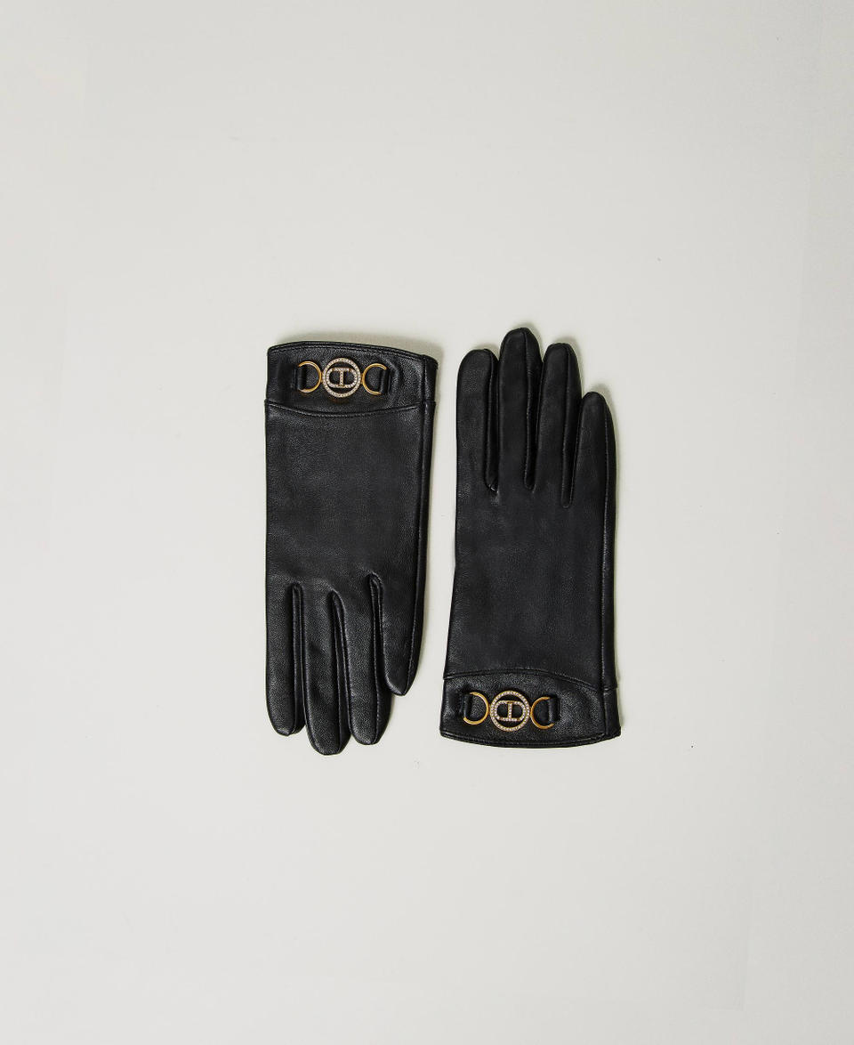 Twin Set Guanti in pelle con logo