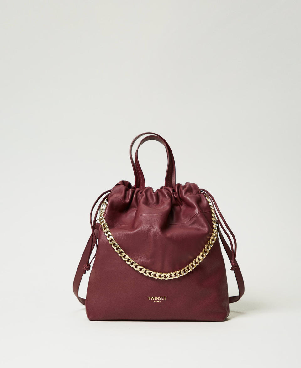 Twin Set Borsa shopper media in pelle con coulisse