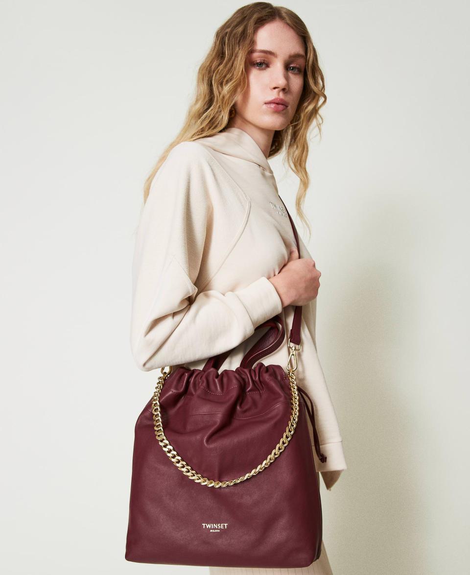 Twin Set Borsa shopper media in pelle con coulisse Soddisfazione Garantita