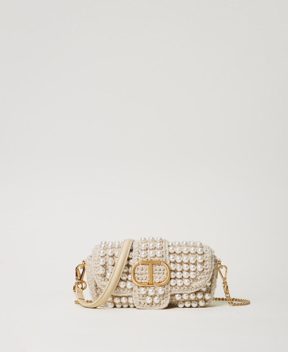 Twin Set Borsa a tracolla 'Amie' piccola crochet con perle