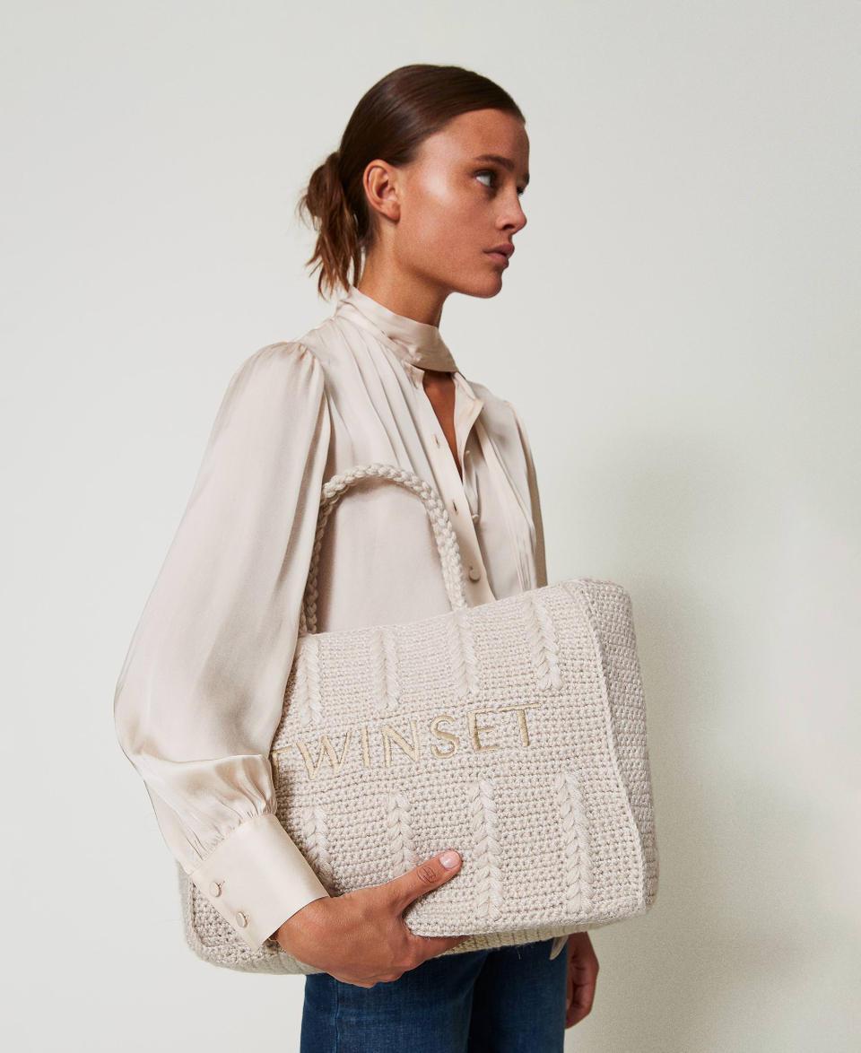 Twin Set Borsa shopper 'Bohémienne' tricot con logo Shopping Online