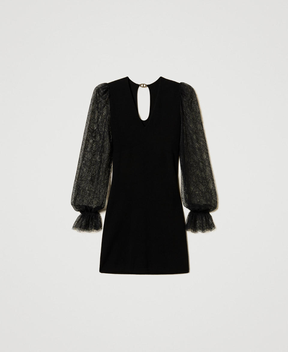Twin Set Abito corto in maglia con pizzo In Linea