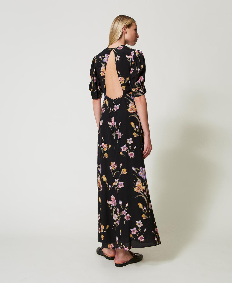 Twin Set Abito lungo in crêpe de Chine a fiori Spedizione Gratuita