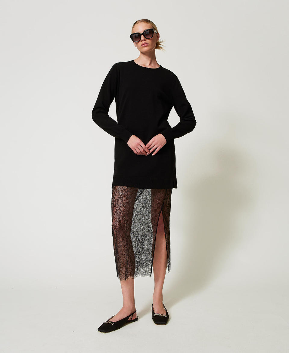 Twin Set Abito corto in maglia e gonna in pizzo