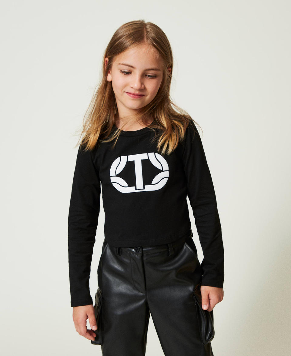 Twin Set T-shirt cropped con logo gommato