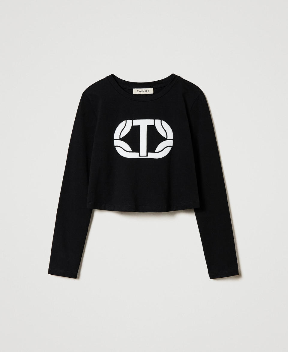 Twin Set T-shirt cropped con logo gommato Sottocosto