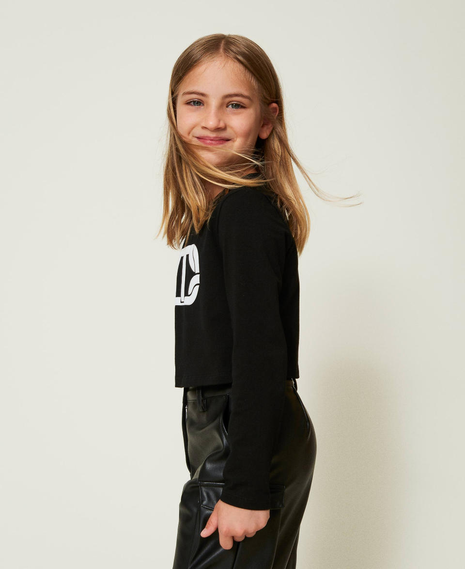 Twin Set T-shirt cropped con logo gommato Sottocosto