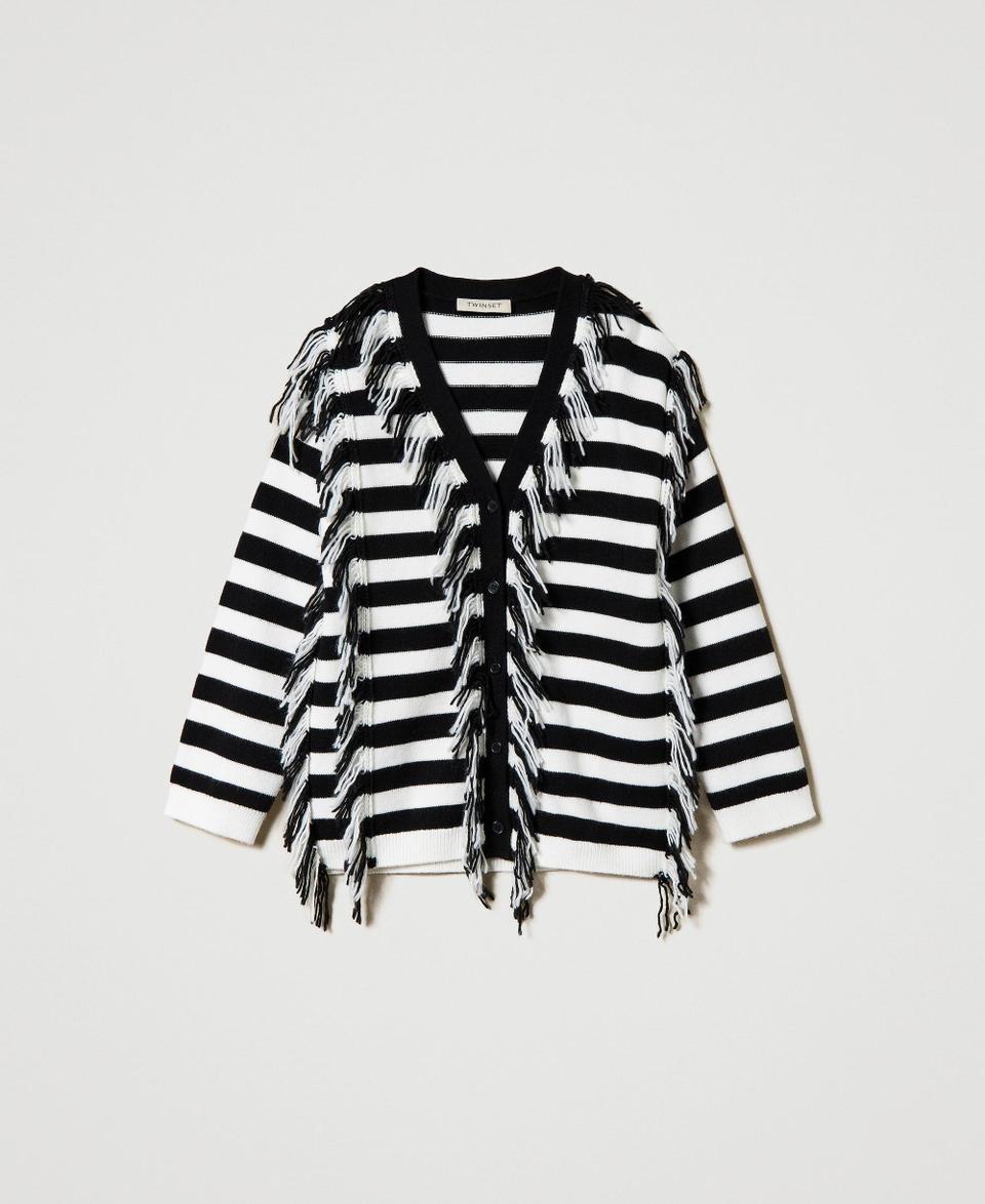 Twin Set Maxi cardigan in maglia a righe con frange Outlet