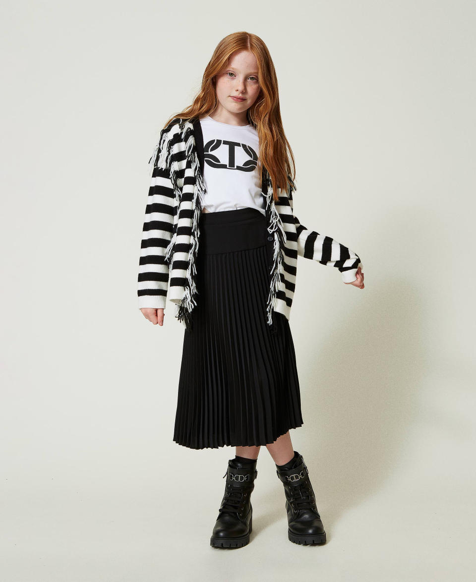 Twin Set Maxi cardigan in maglia a righe con frange Outlet