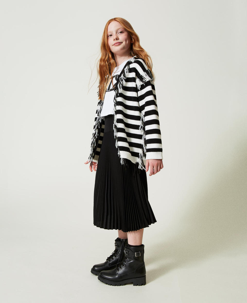 Twin Set Maxi cardigan in maglia a righe con frange Outlet