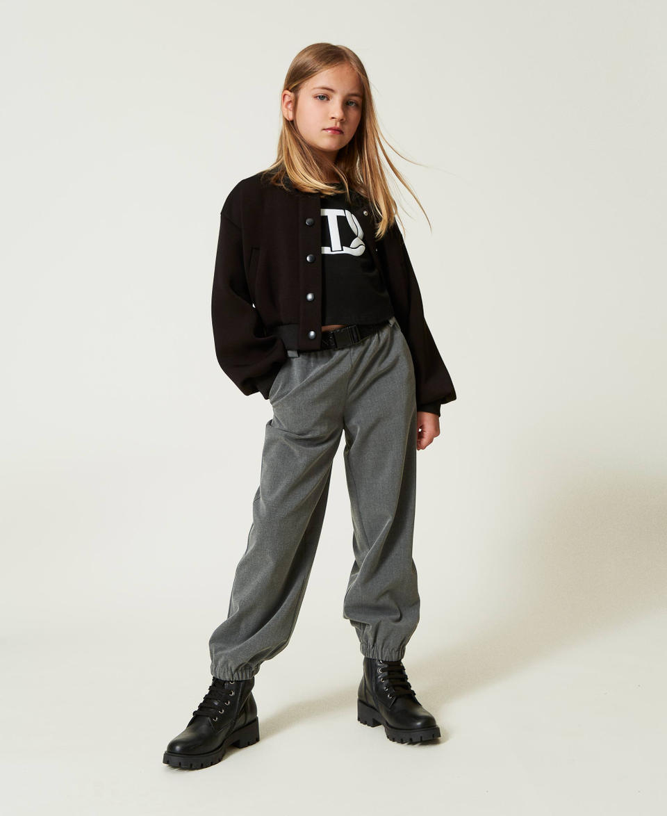 Twin Set Pantaloni joggers in flanella con cintura