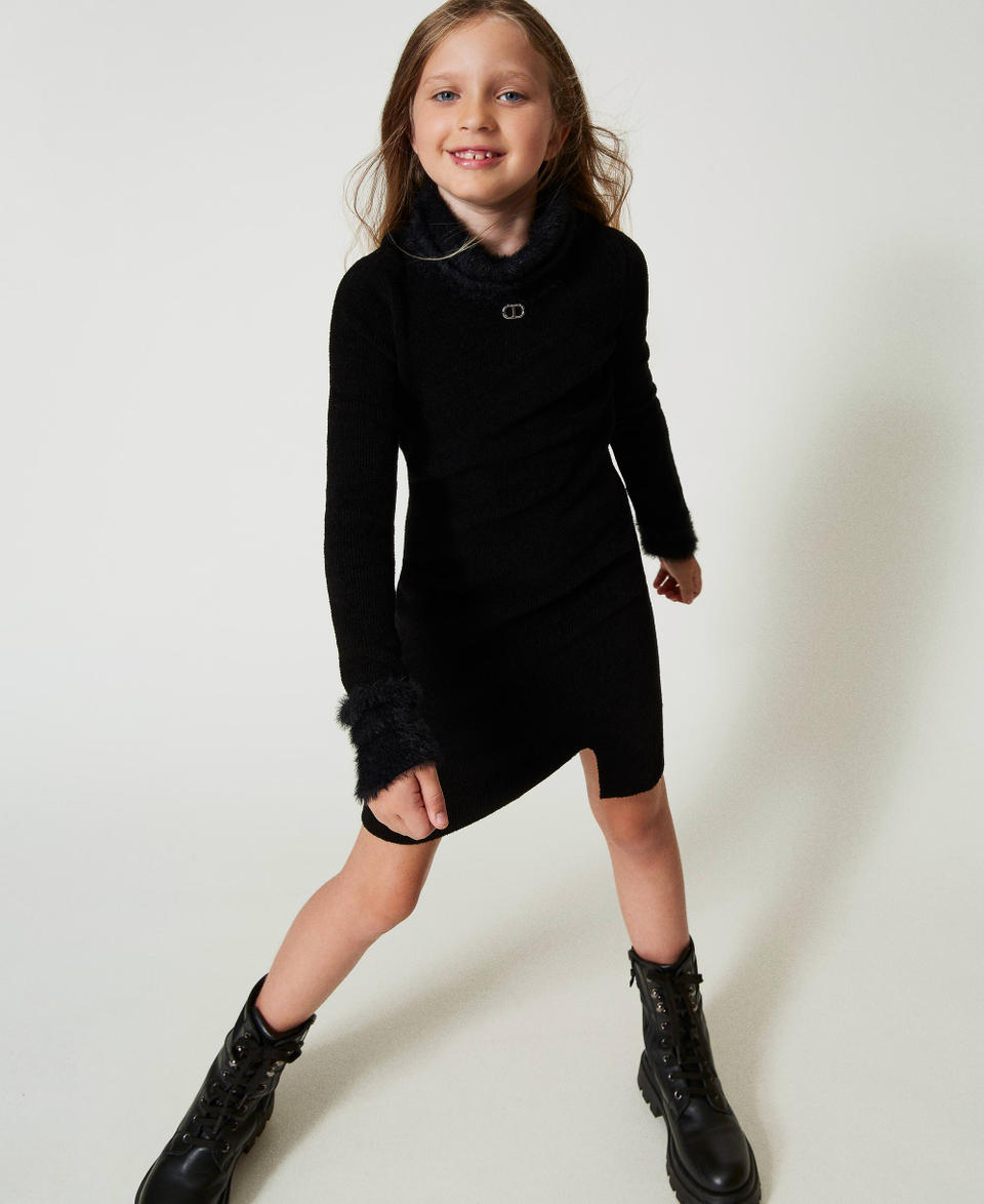 Twin Set Abito corto in maglia effetto pelliccia