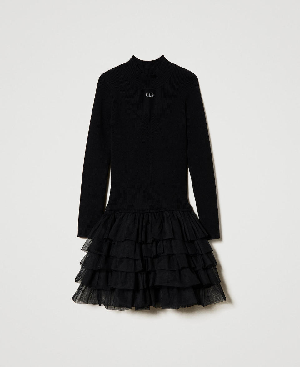 Twin Set Abito in maglia a costine con tulle Sconto