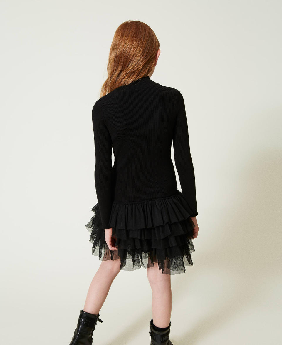Twin Set Abito in maglia a costine con tulle Sconto