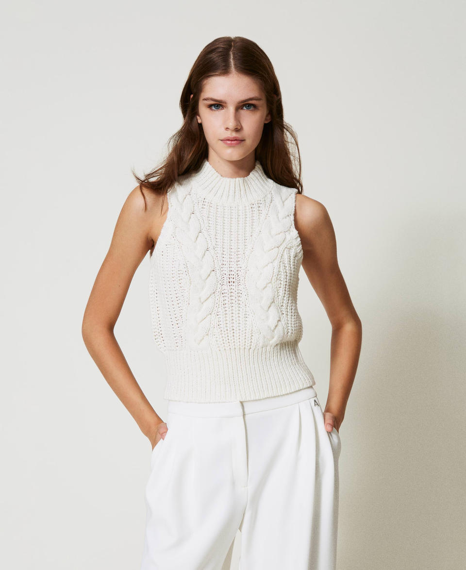 Twin Set Top in maglia con coste e trecce