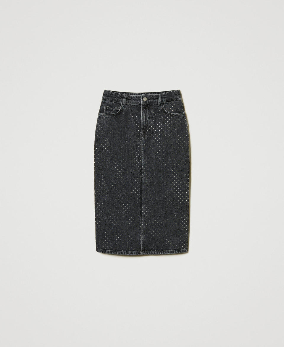 Twin Set Gonna longuette in jeans con strass Italia