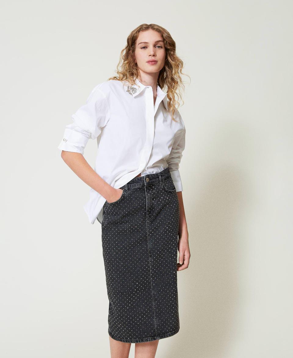 Twin Set Gonna longuette in jeans con strass Italia