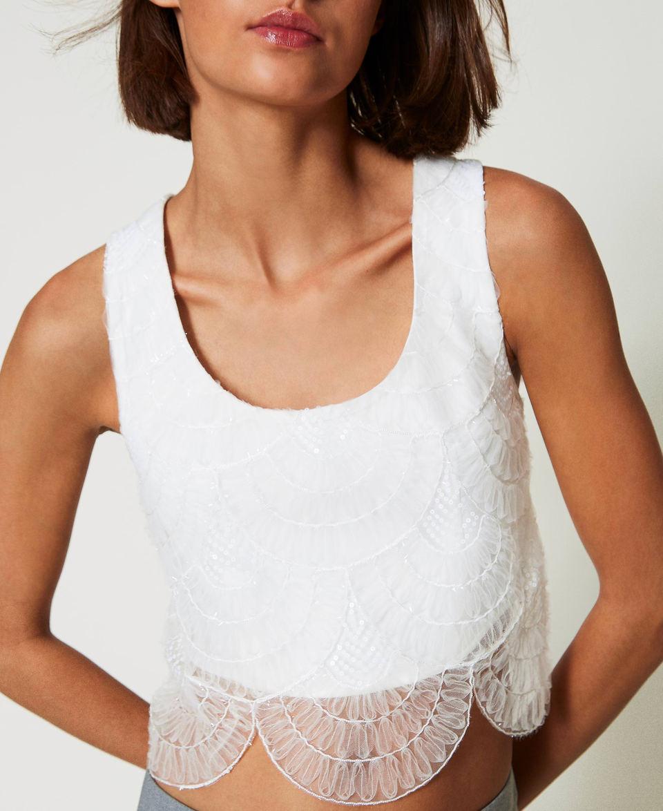 Twin Set Top in crêpe cady e organza ricamata