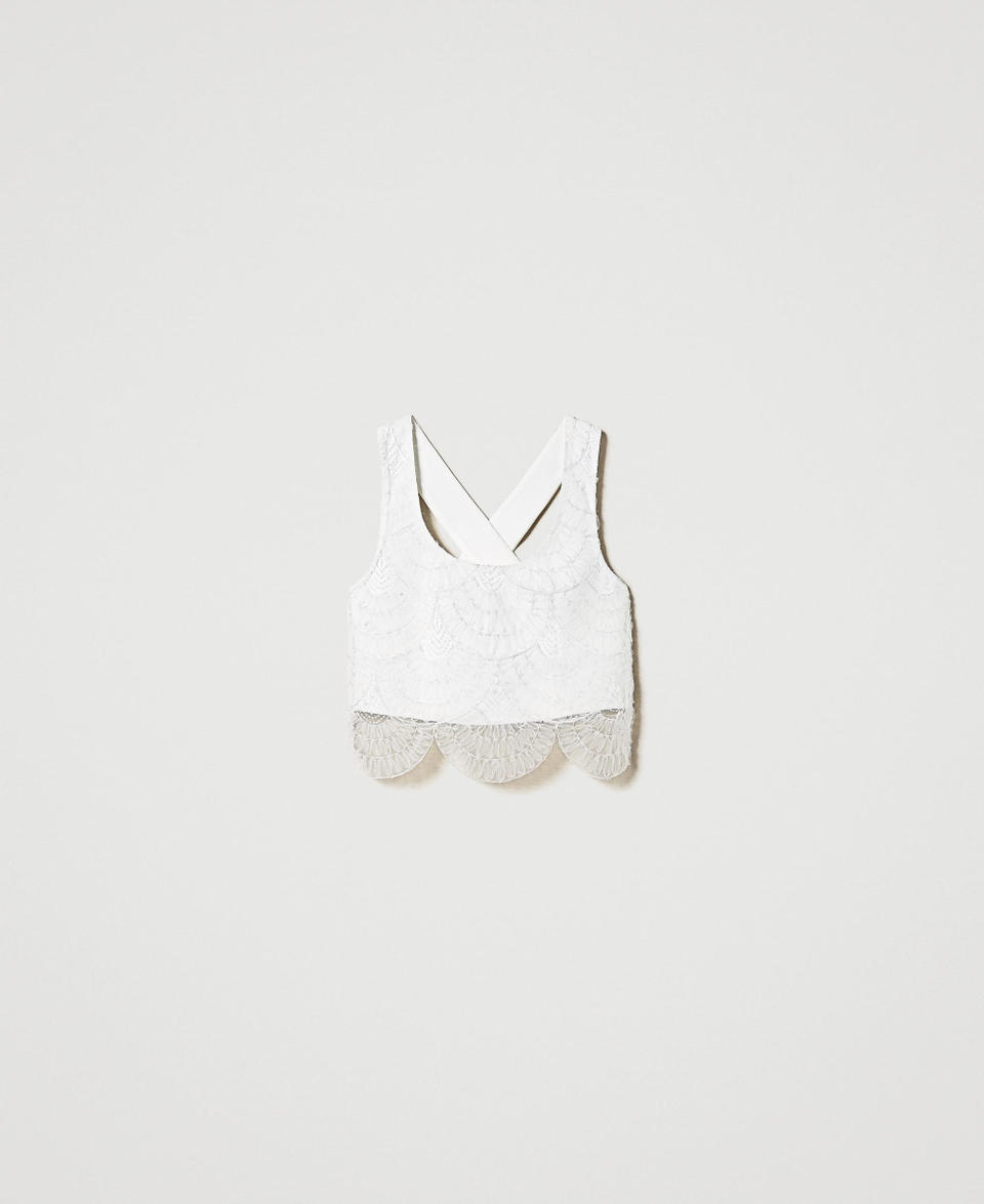 Twin Set Top in crêpe cady e organza ricamata Pezzi Unici