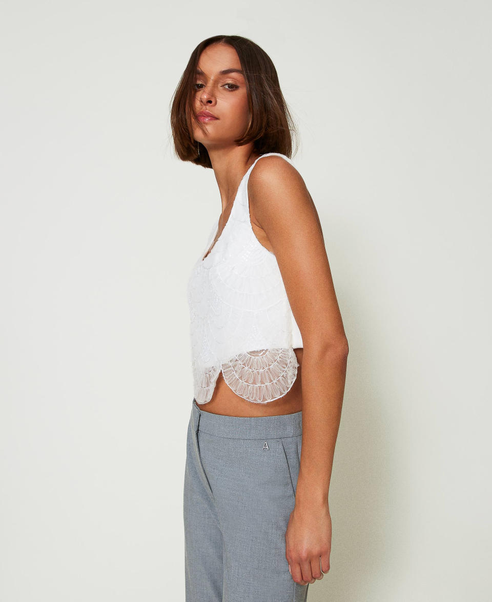 Twin Set Top in crêpe cady e organza ricamata Pezzi Unici