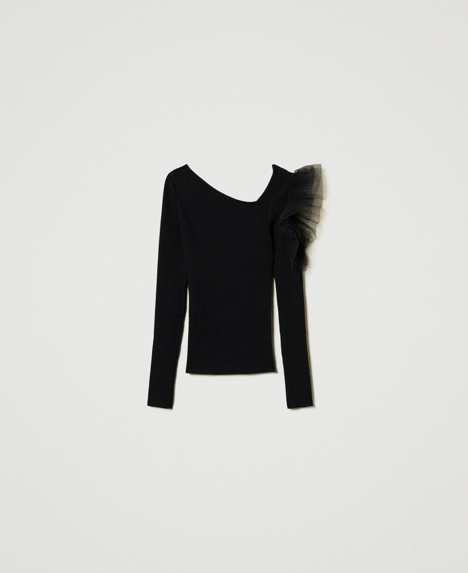 Twin Set Maglia fitted con cut-out e tulle Consegna Veloce