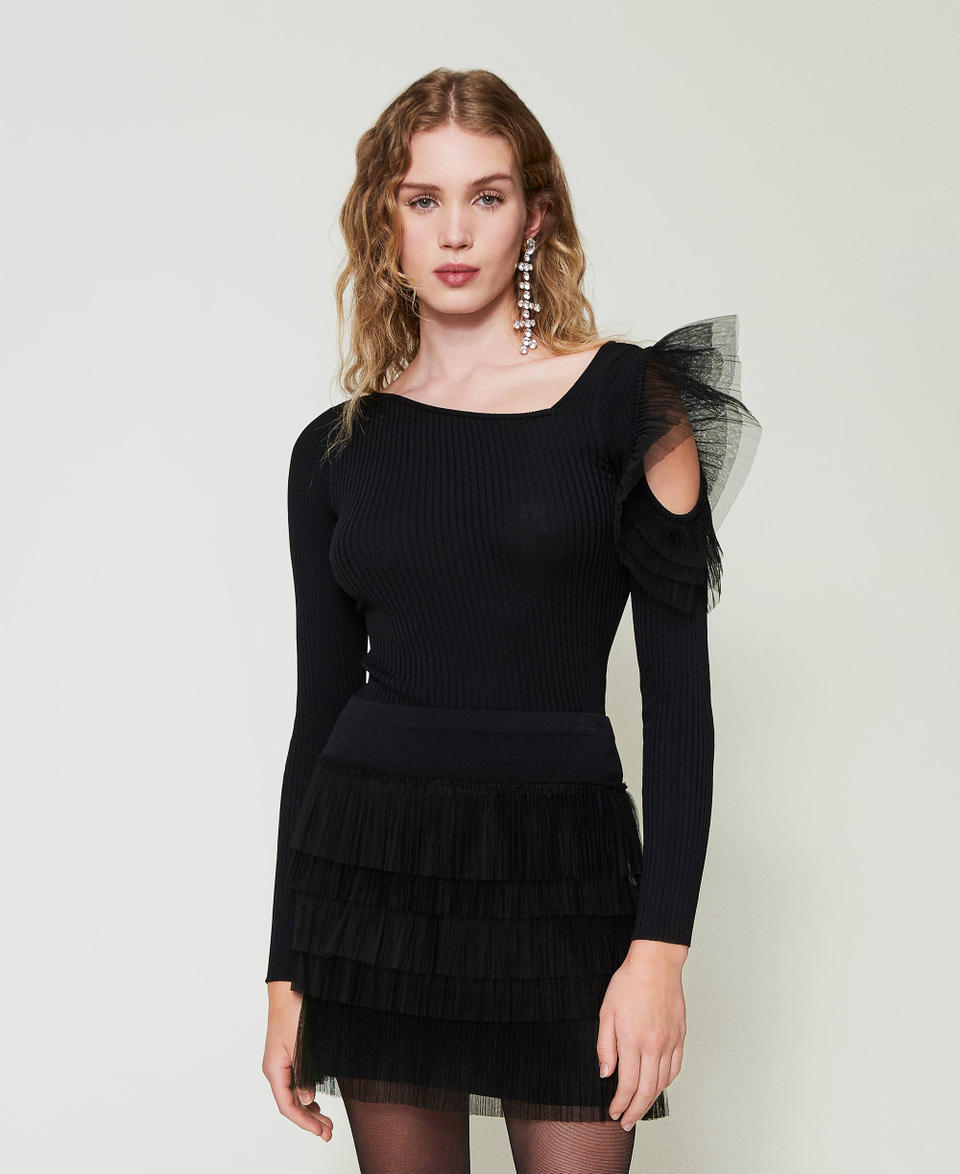 Twin Set Maglia fitted con cut-out e tulle Consegna Veloce