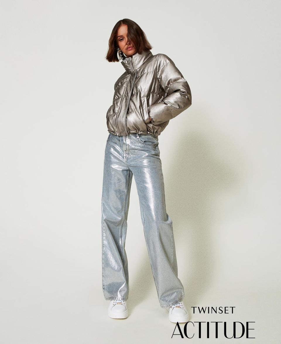 Twin Set Jeans wide leg con spalmatura argento