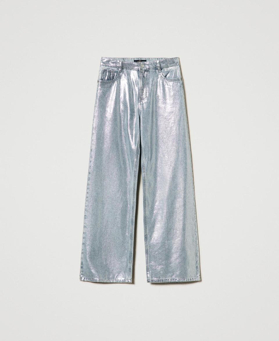 Twin Set Jeans wide leg con spalmatura argento Fino Al -60%