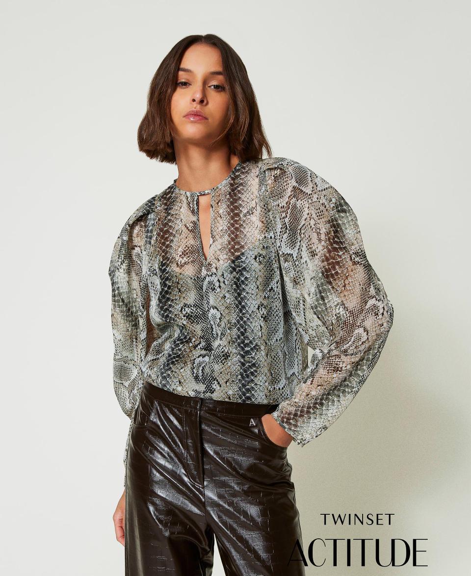 Twin Set Blusa in creponne con stampa snake