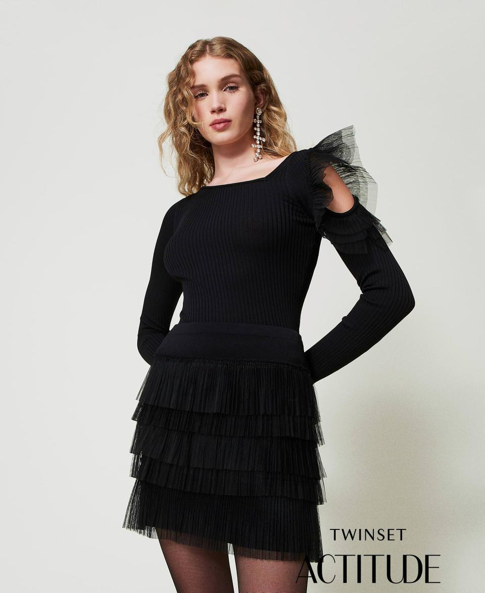 Twin Set Minigonna in maglia con balze in tulle