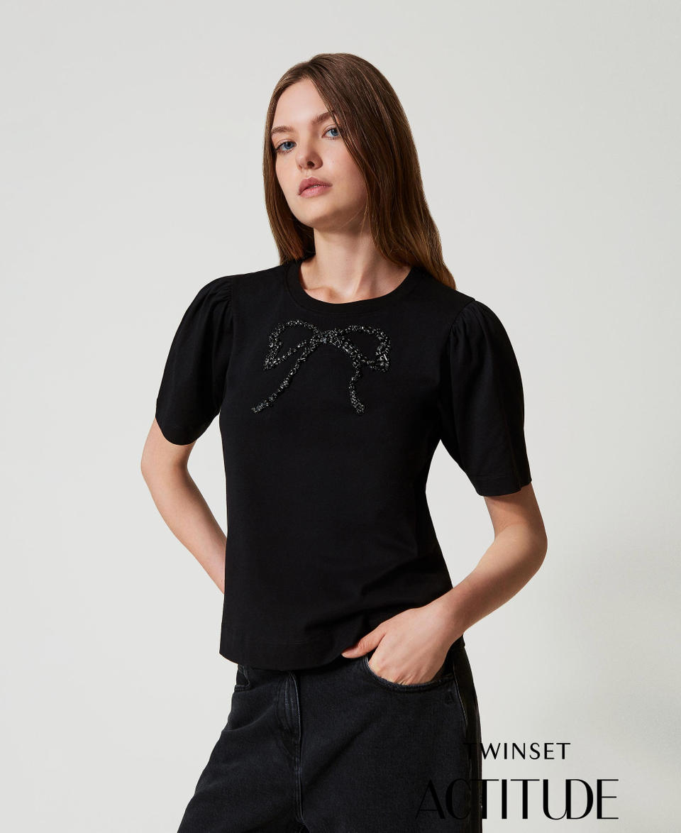 Twin Set T-shirt con ricamo a fiocco