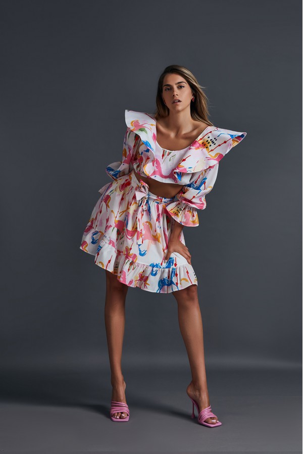 U R Ink LA PAZ 124S3U6 TOP e BODY BIANCO-ROSA-BLU Promozione Limitata