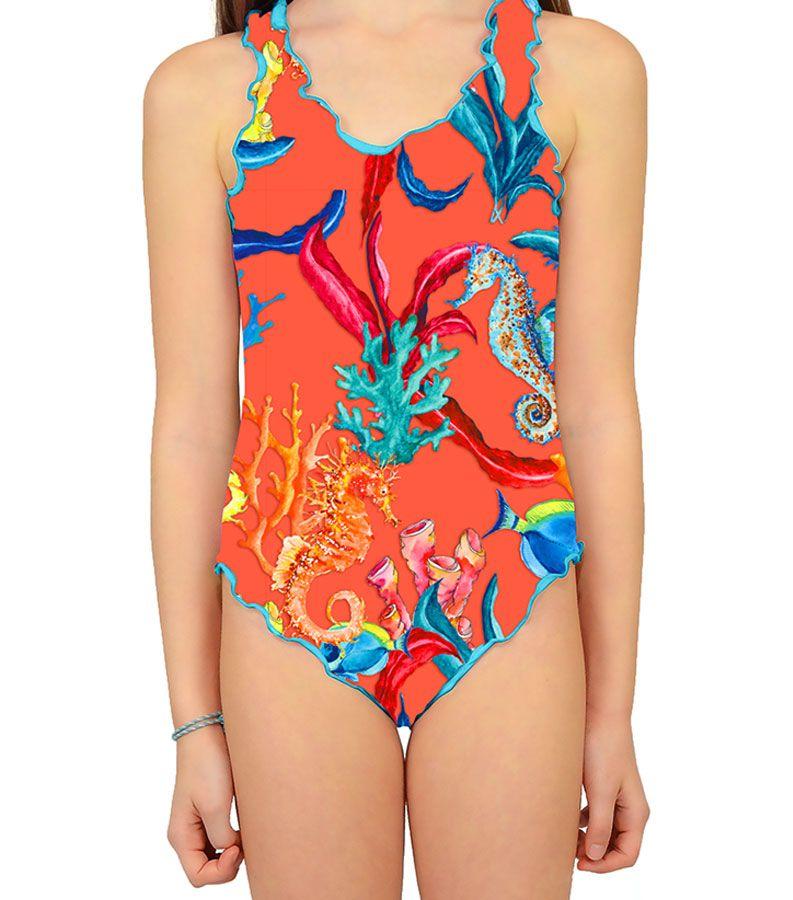 Zeybra COSTUME INTERO BAMBINA CORALLI ORANGE Saldi Di Fabbrica