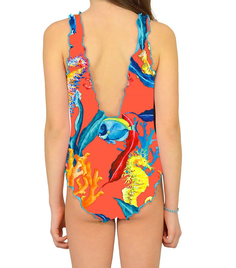 Zeybra COSTUME INTERO BAMBINA CORALLI ORANGE Saldi Di Fabbrica