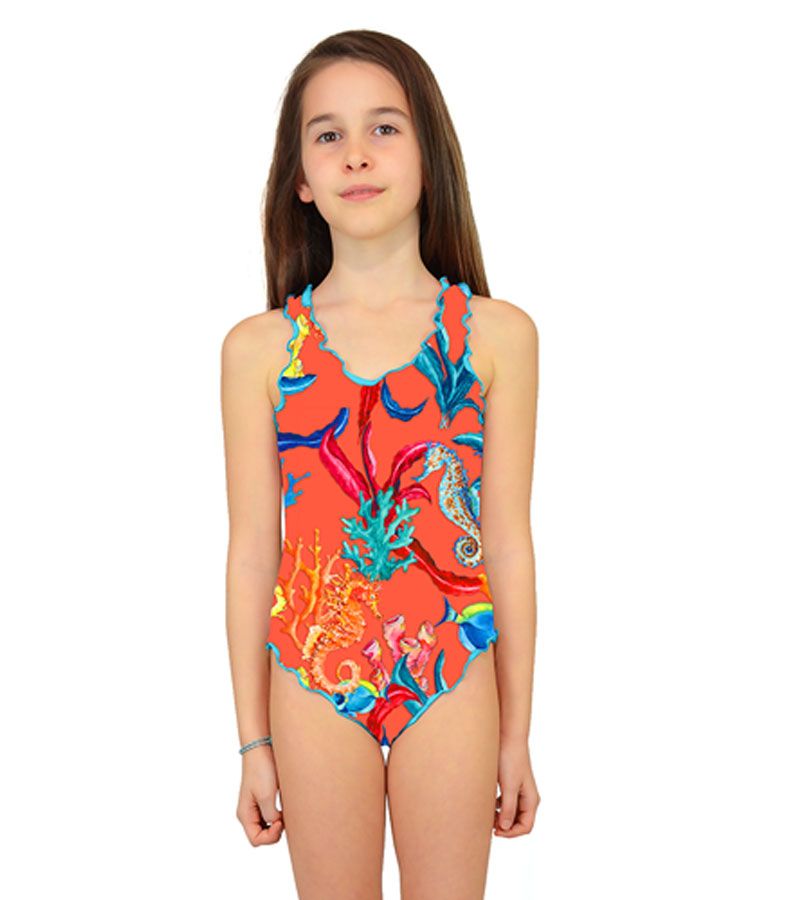 Zeybra COSTUME INTERO BAMBINA CORALLI ORANGE Saldi Di Fabbrica