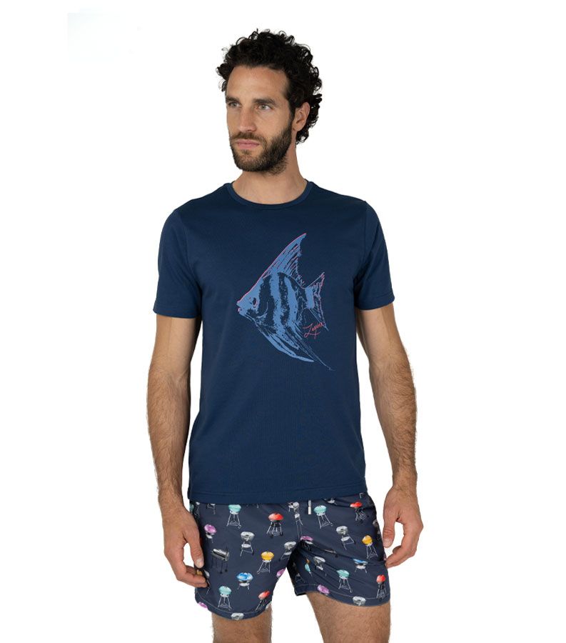Zeybra T-SHIRT UOMO 100% COTONE SUPIMA BLU Officina