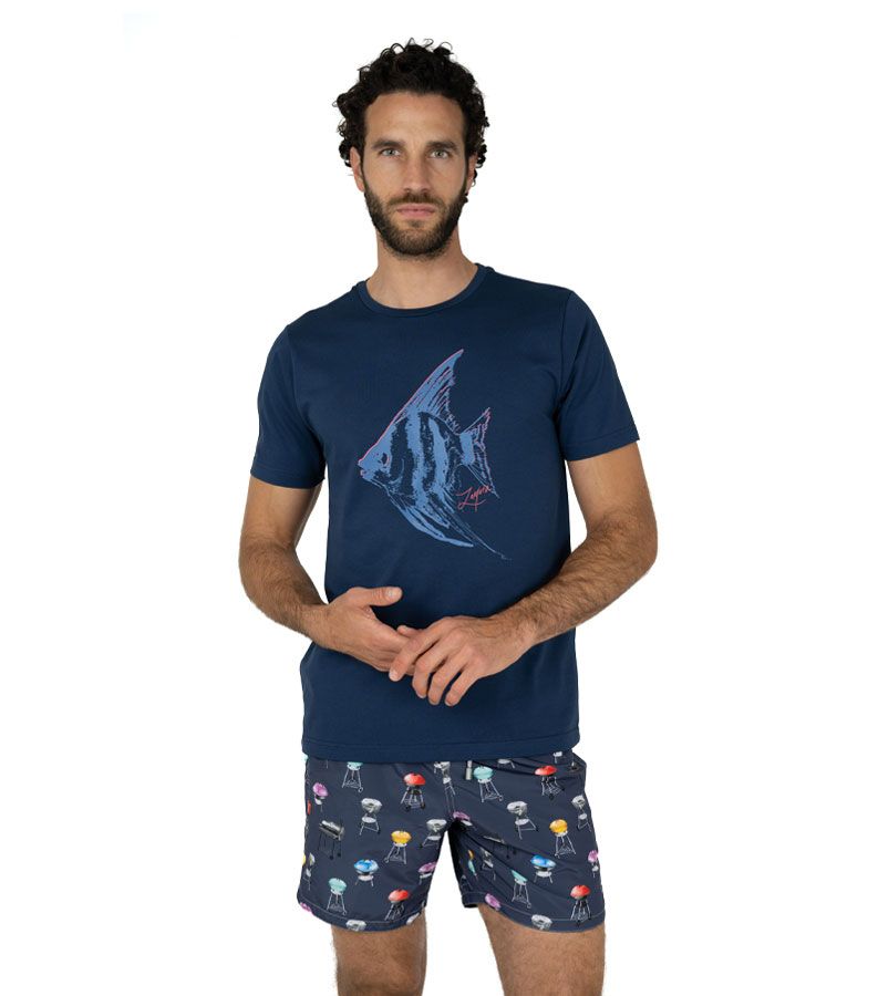Zeybra T-SHIRT UOMO 100% COTONE SUPIMA BLU Officina