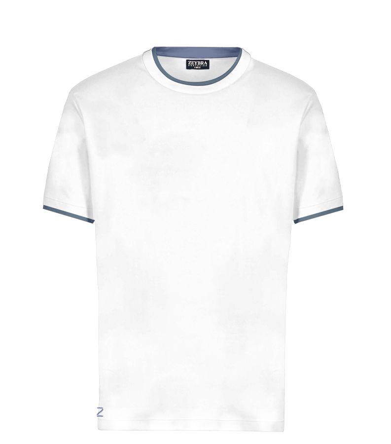 Zeybra T-SHIRT DOPPIO COLLO 100% COTONE BIANCO Italia