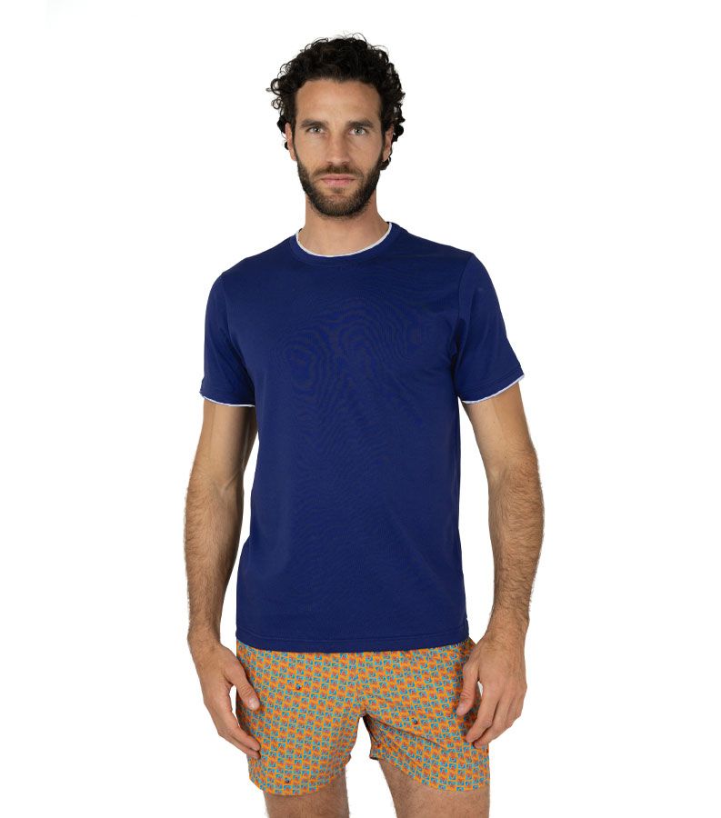 Zeybra T-SHIRT DOPPIO COLLO 100% COTONE INDIGO In Linea
