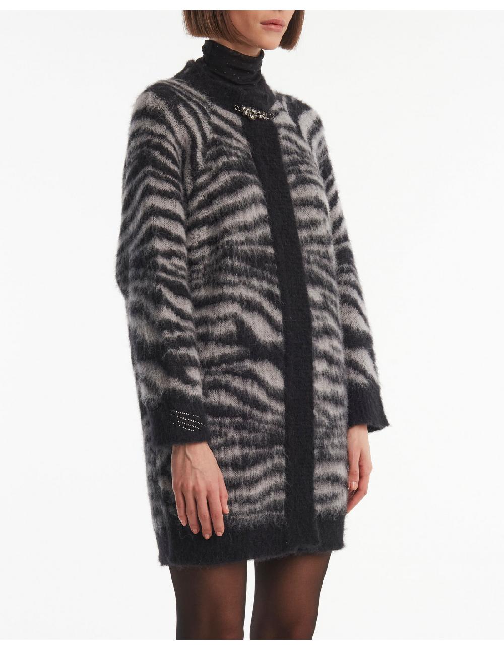 Angelo marani CARDIGAN GARZATO ZEBRA IN ALPACA+SPILLA Qualità Garantita